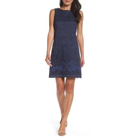 Eliza J Lace A-line Minidress Cocktail Dress In Navy Blue Size 10 NEW WITH TAGS - Picture 1 of 7